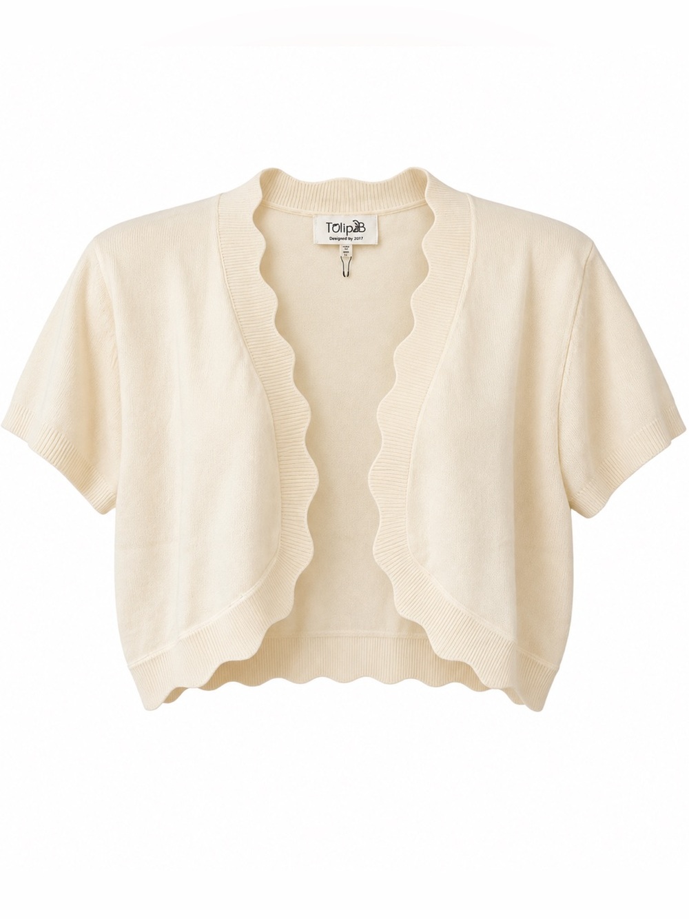 TULIP B | Cream Scallop-Edge Cropped Cardigan